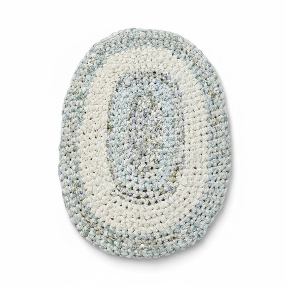 Handcrafted Oval Rag Rug - White and Blue - Picture 1 of 9